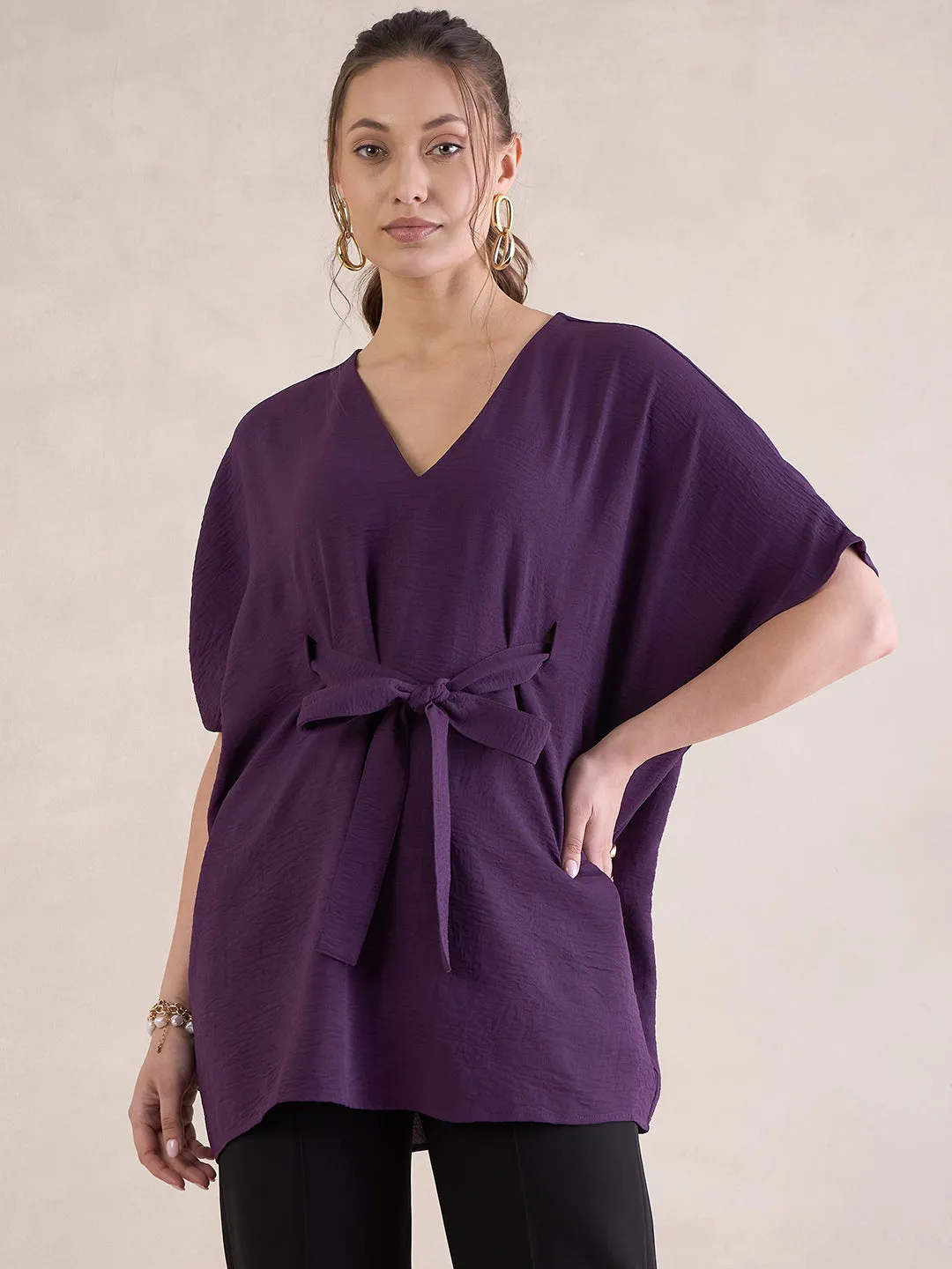 Purple Tie Up Kimono Top
