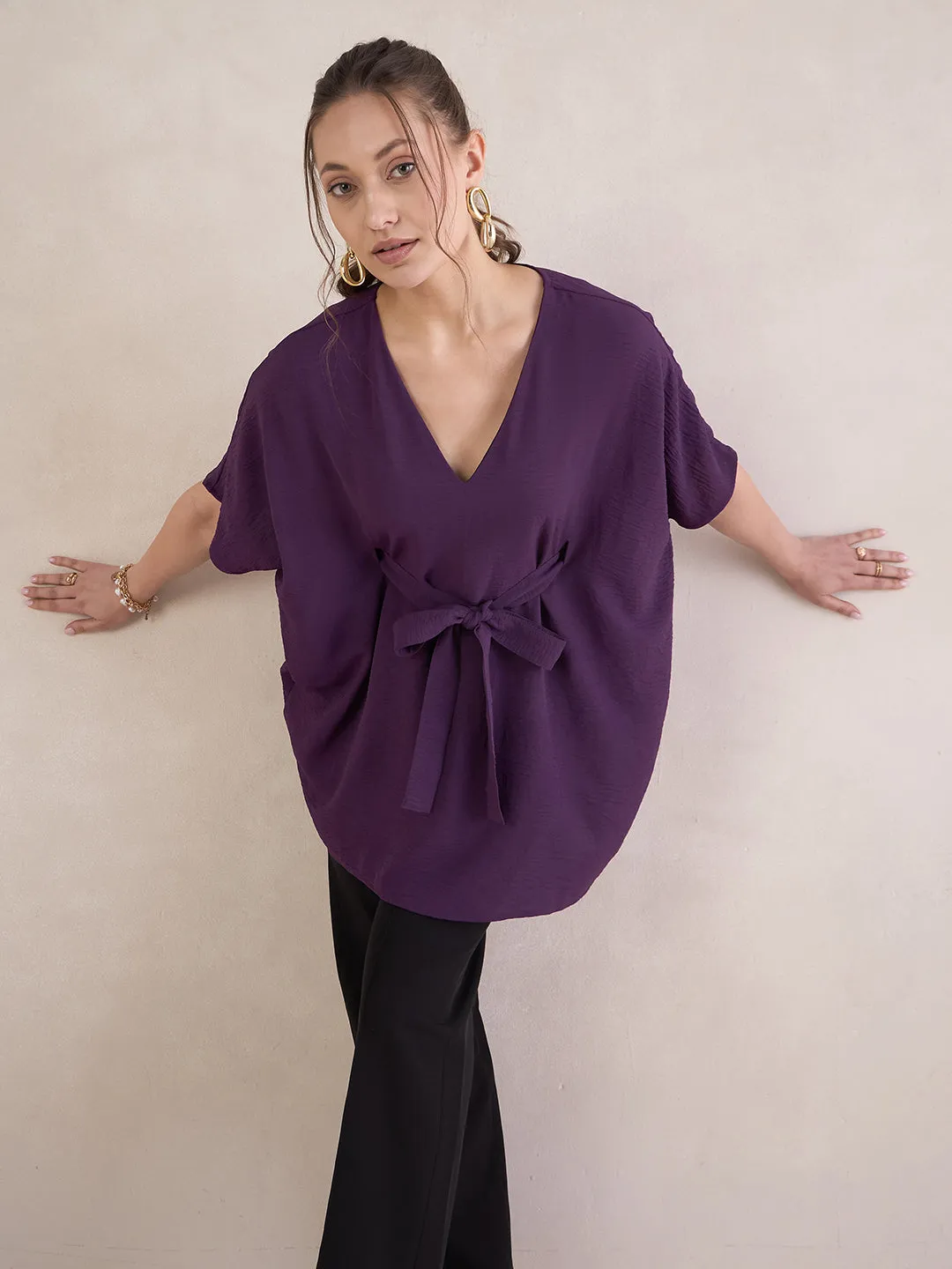 Purple Tie Up Kimono Top
