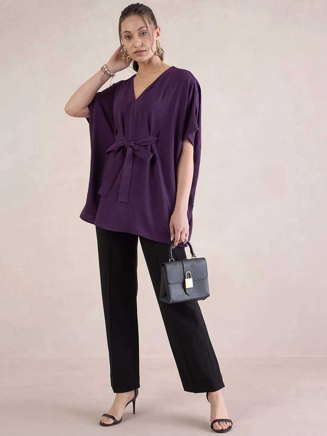Purple Tie Up Kimono Top