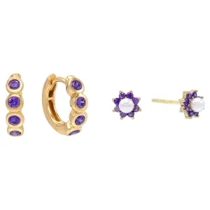 Purple X Pearl Earring Combo Set
