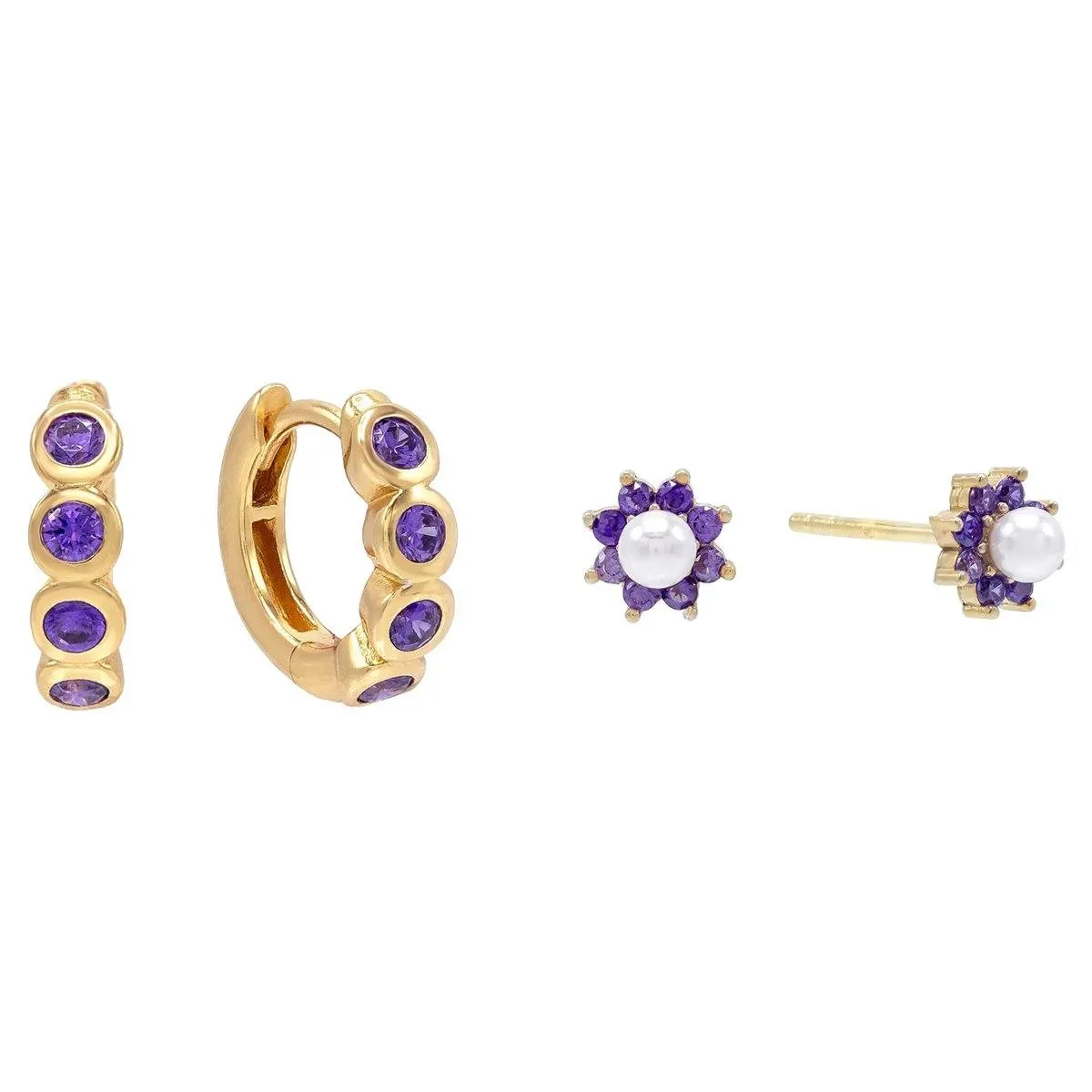 Purple X Pearl Earring Combo Set