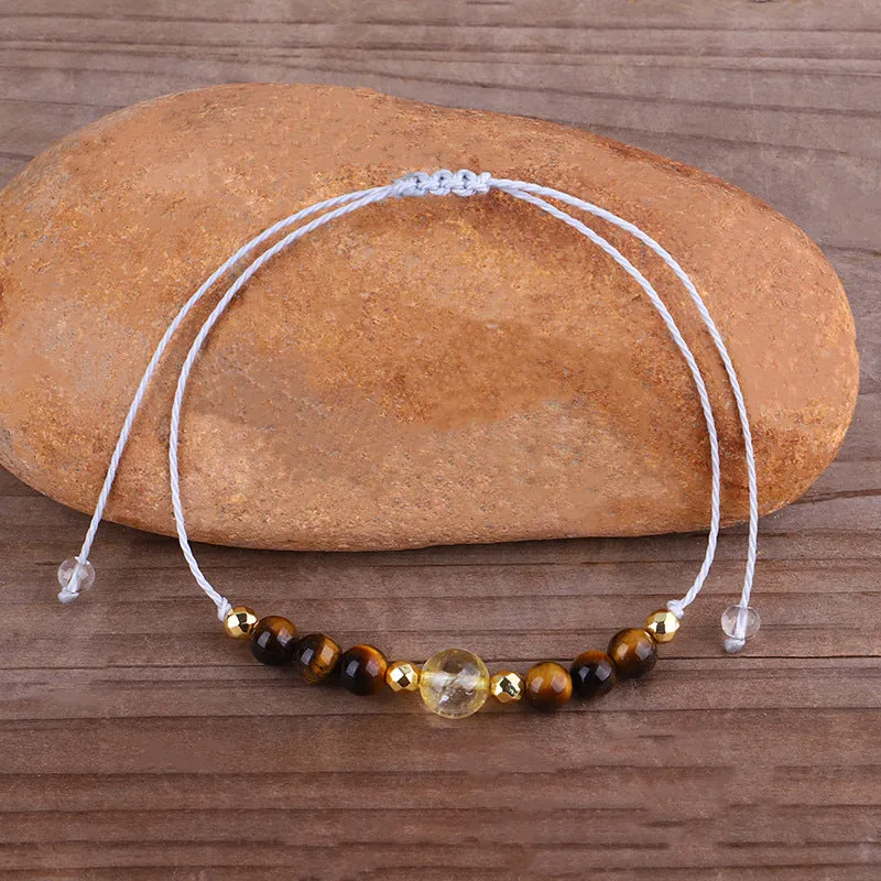 Quartz & Yellow Beaded Adjustable Bracelet
