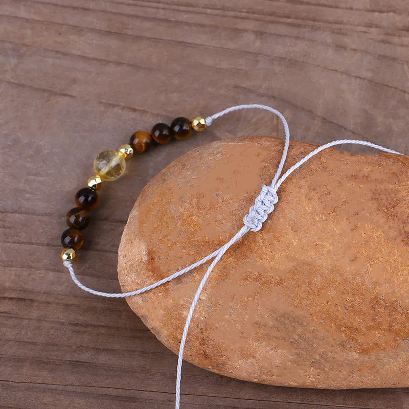 Quartz & Yellow Beaded Adjustable Bracelet