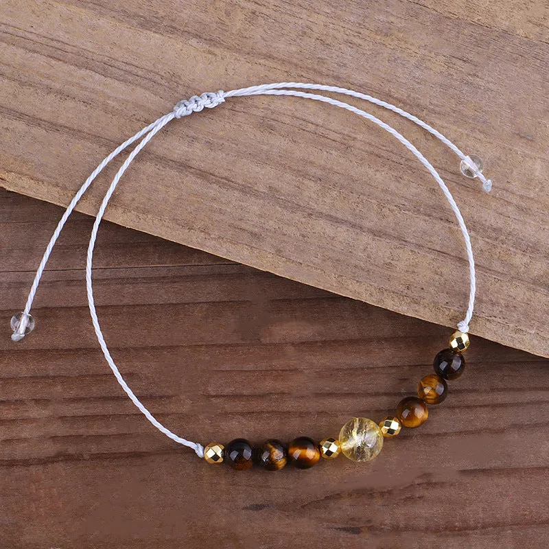 Quartz & Yellow Beaded Adjustable Bracelet