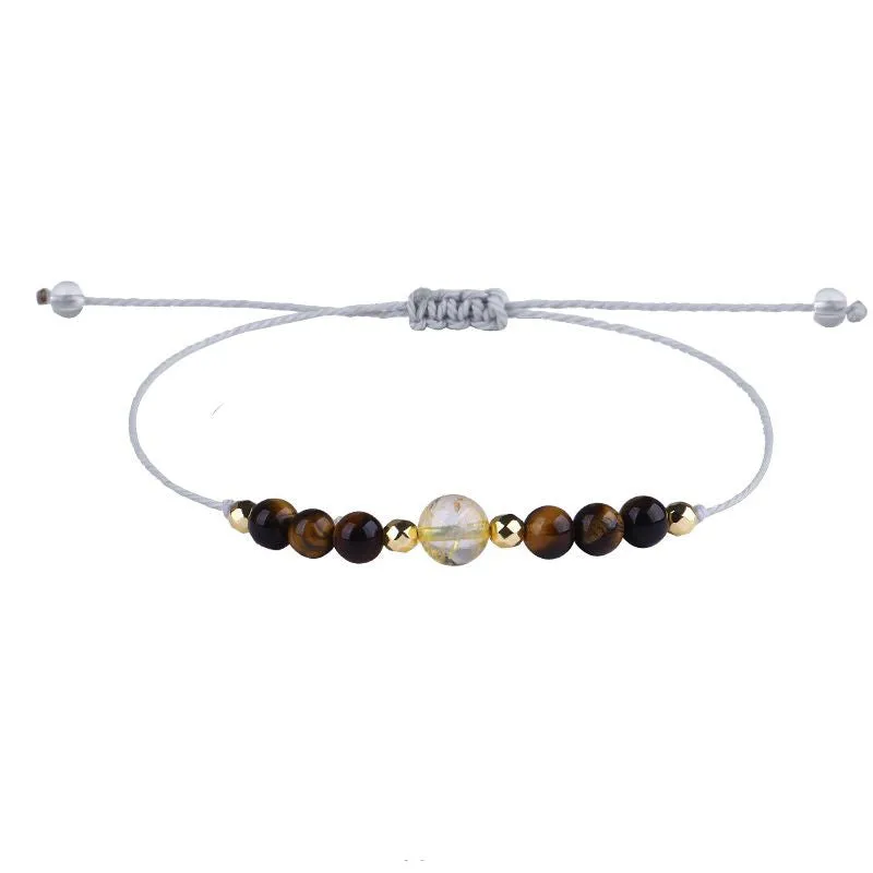 Quartz & Yellow Beaded Adjustable Bracelet