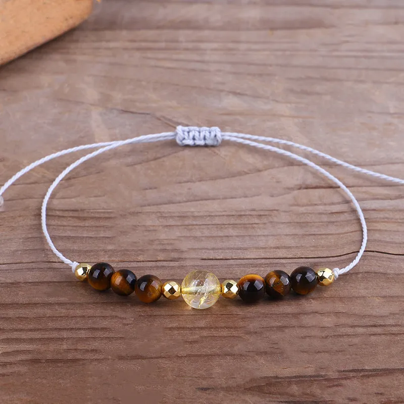 Quartz & Yellow Beaded Adjustable Bracelet