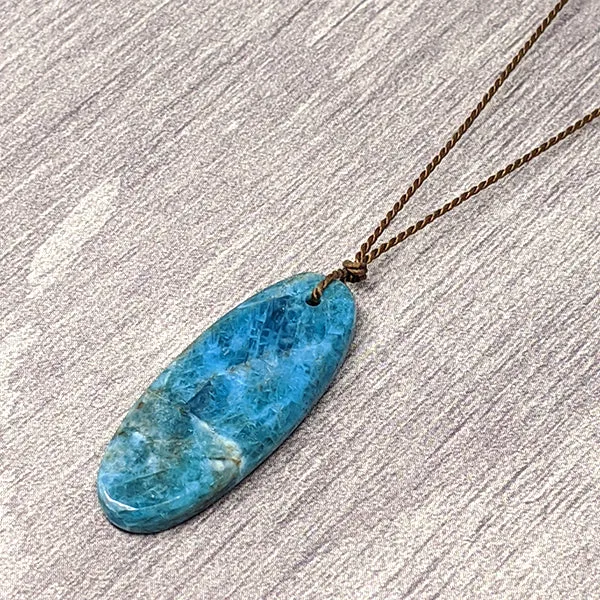 Raw Apatite Oblong Cutstone Pendant