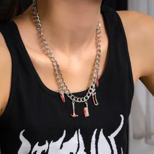 Red Enamel & Silver-Plated Weapon Charm Necklace