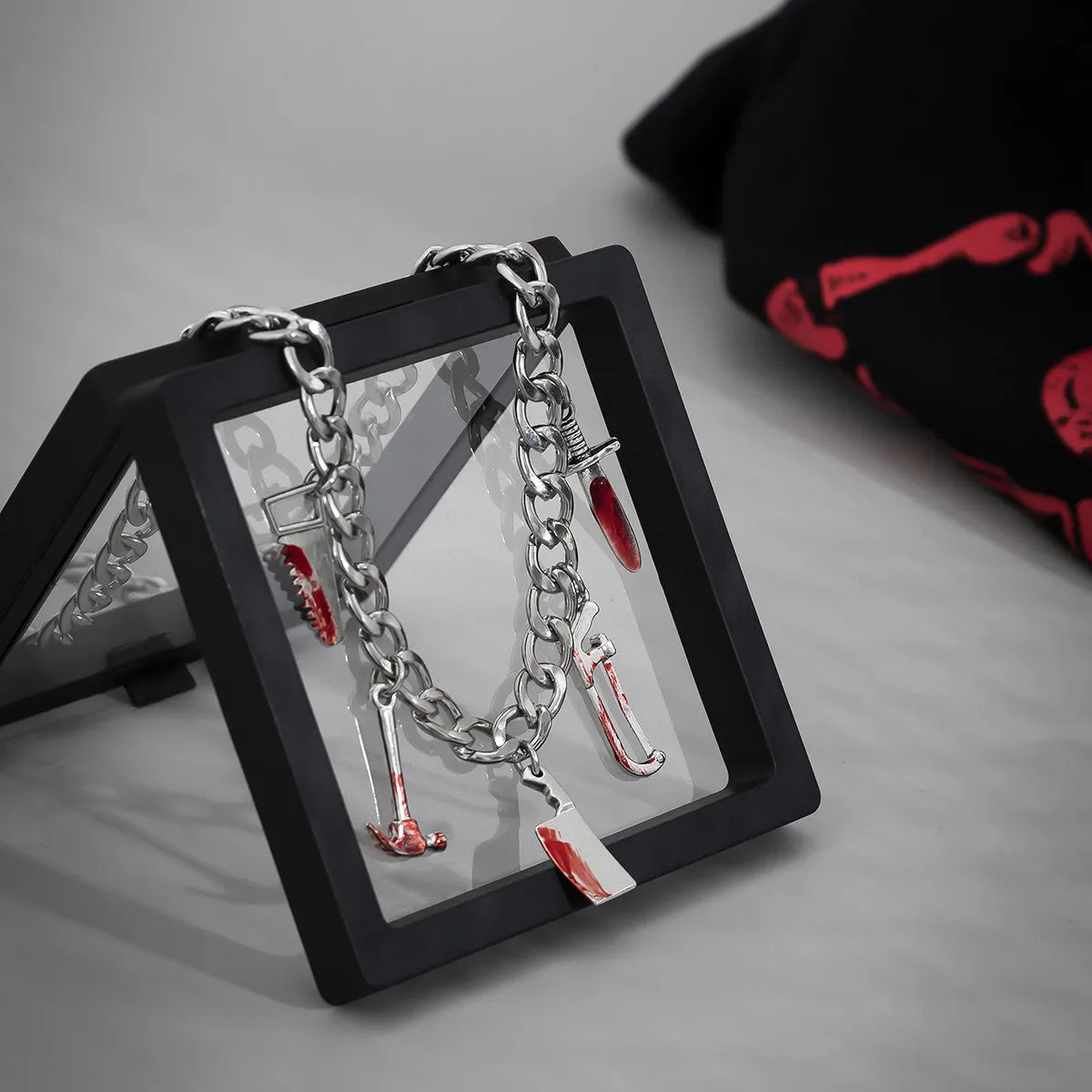 Red Enamel & Silver-Plated Weapon Charm Necklace
