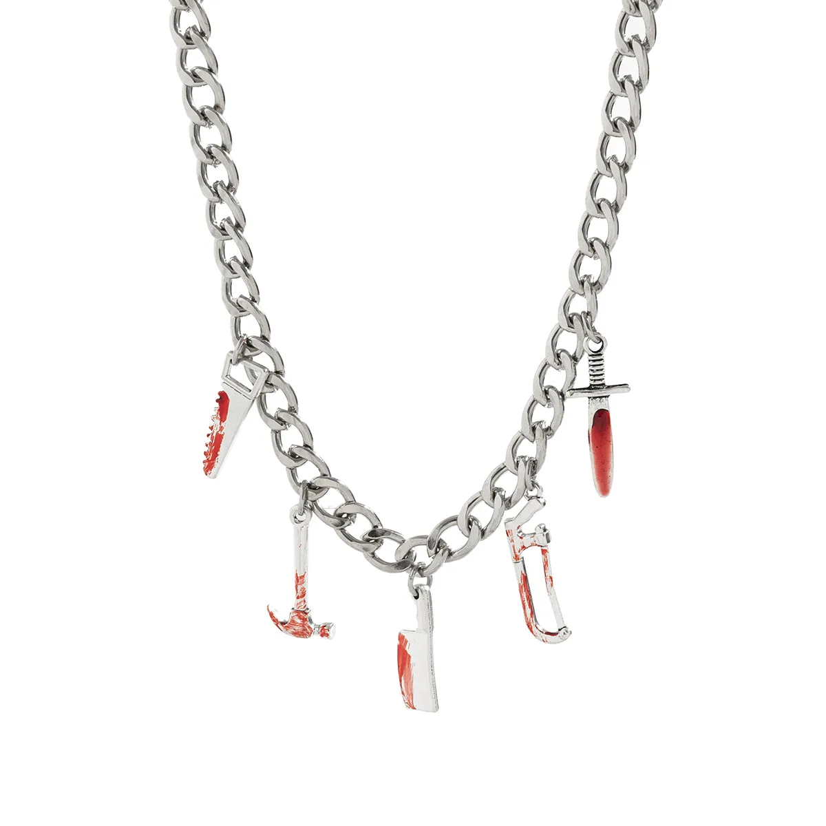 Red Enamel & Silver-Plated Weapon Charm Necklace