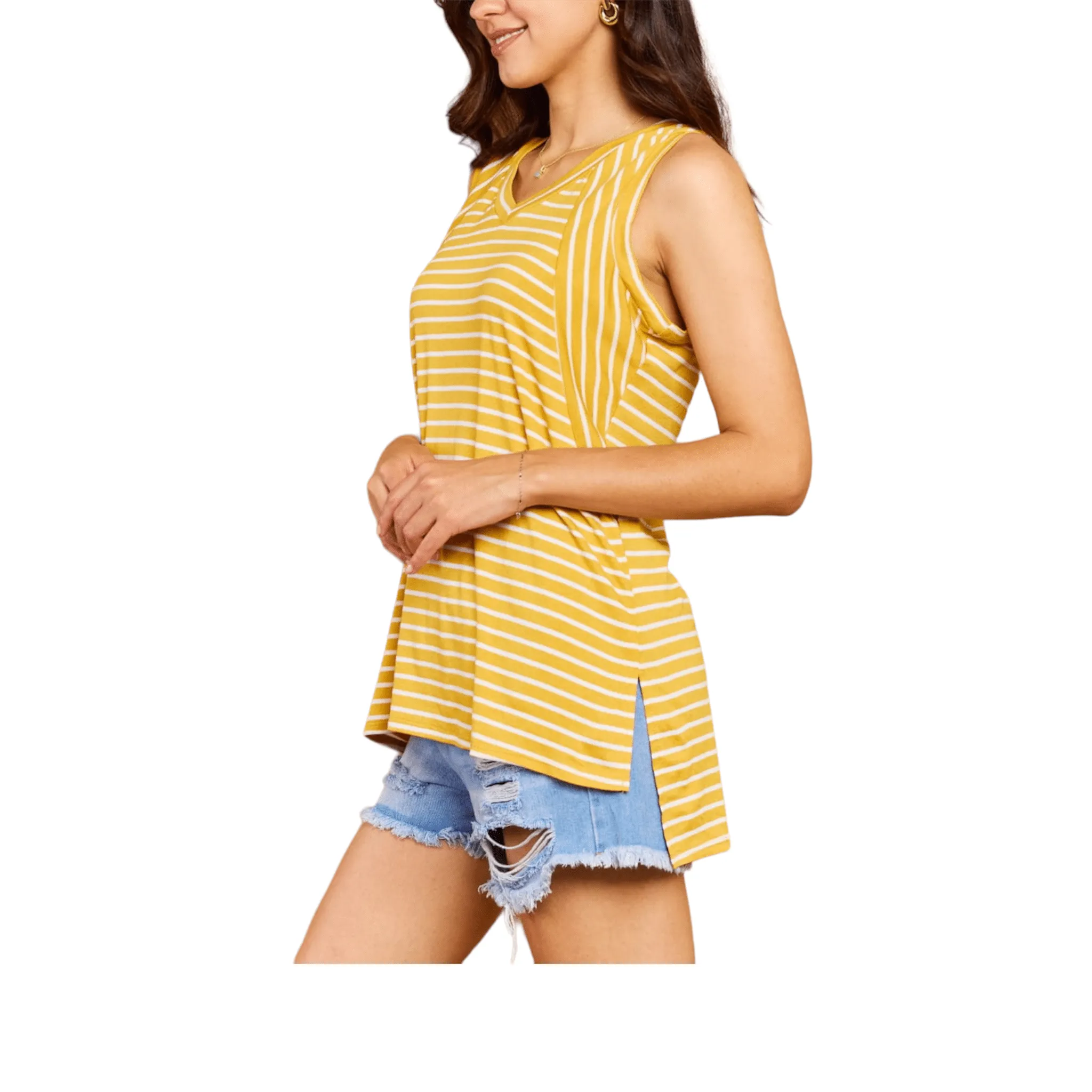 Relaxation Mode 2 V-Neck Stripes Top