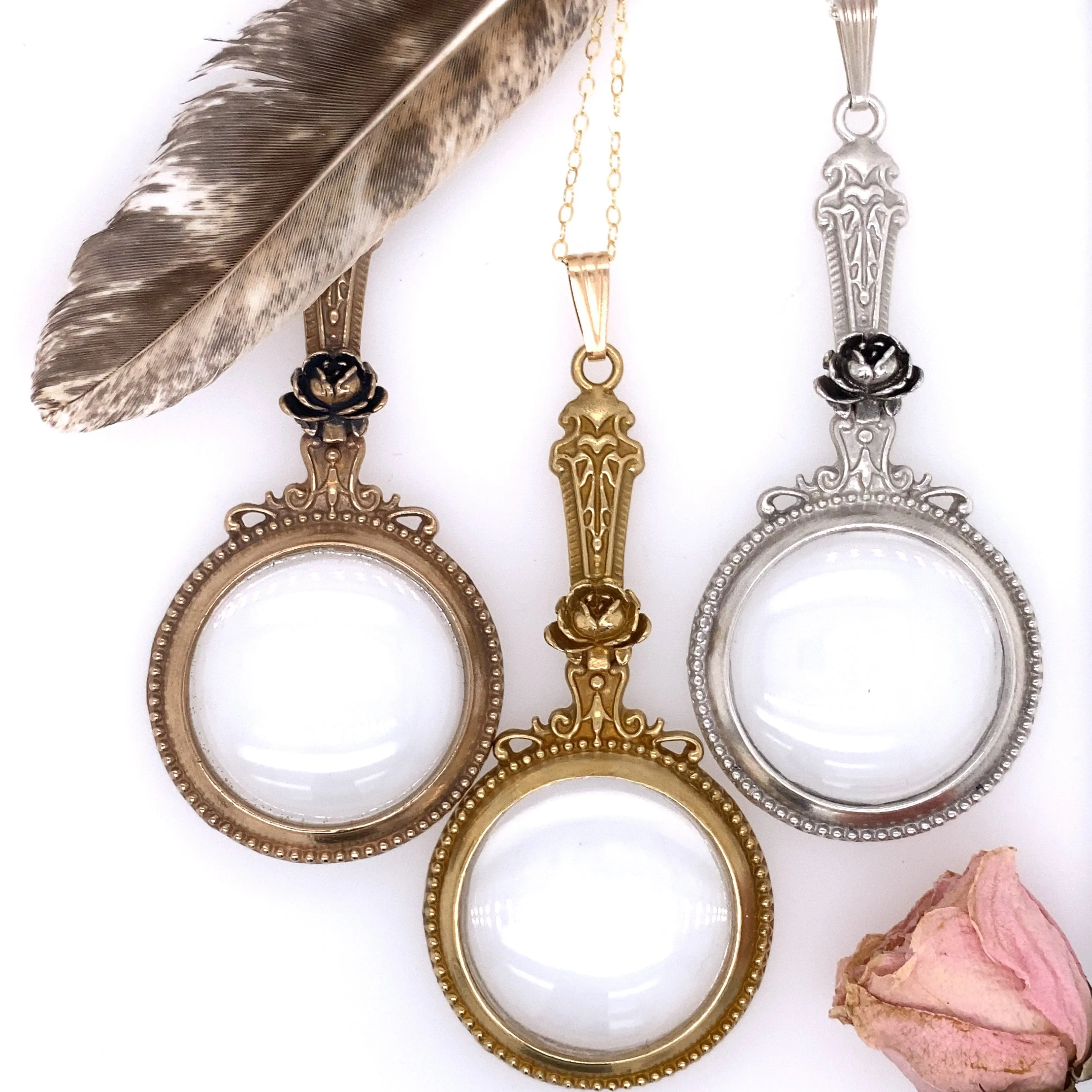 Rose Magnifying Glass Pendant Necklace