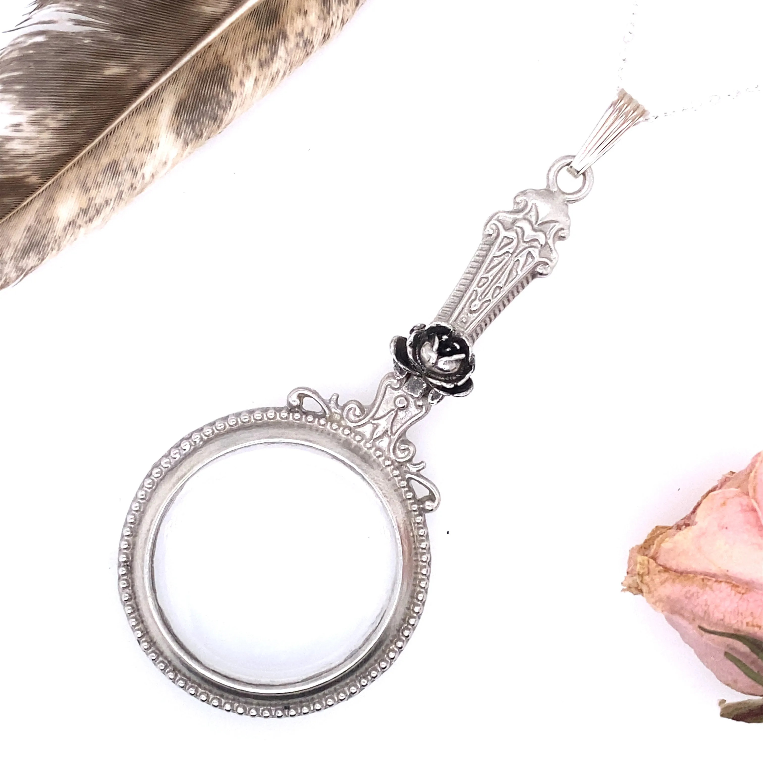 Rose Magnifying Glass Pendant Necklace