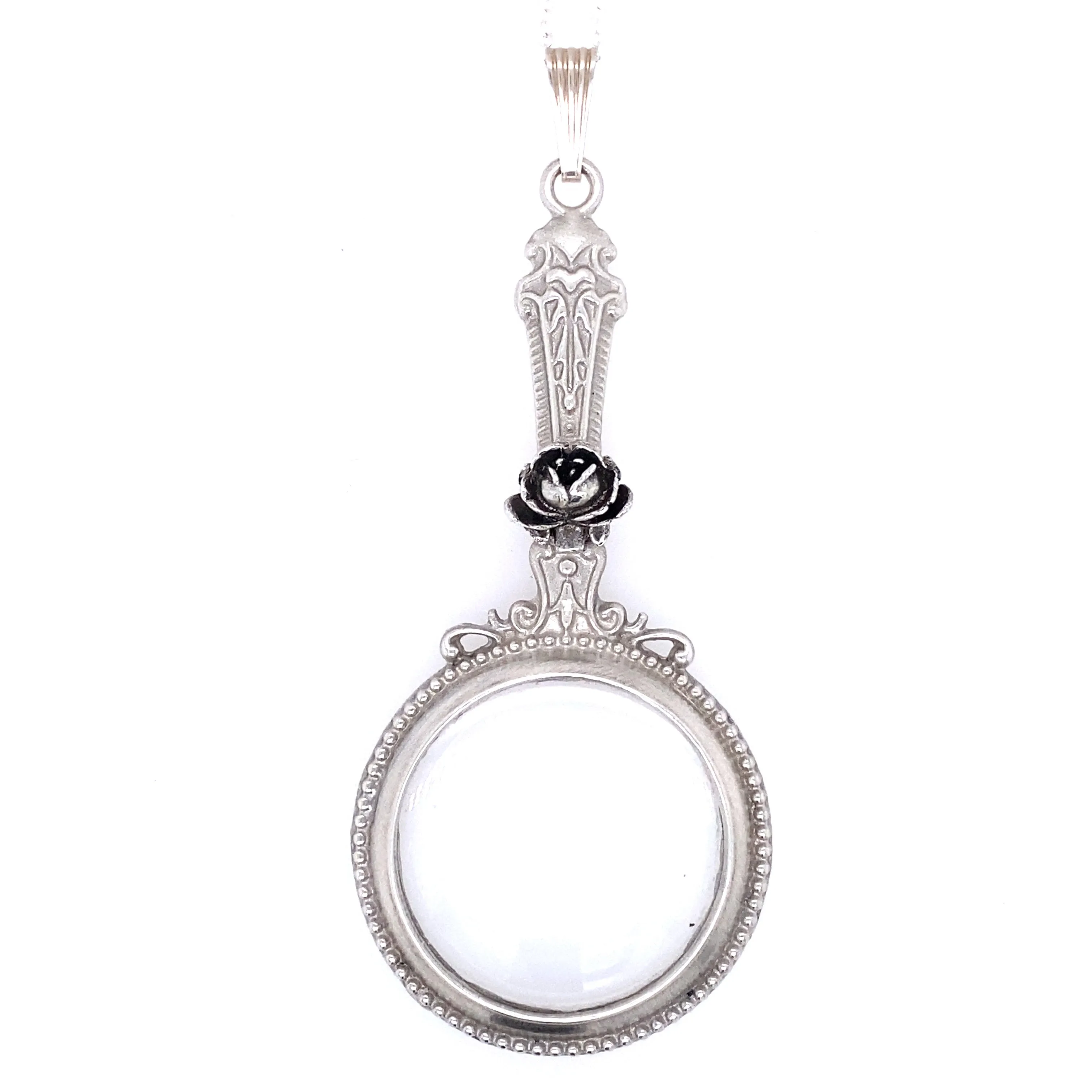 Rose Magnifying Glass Pendant Necklace