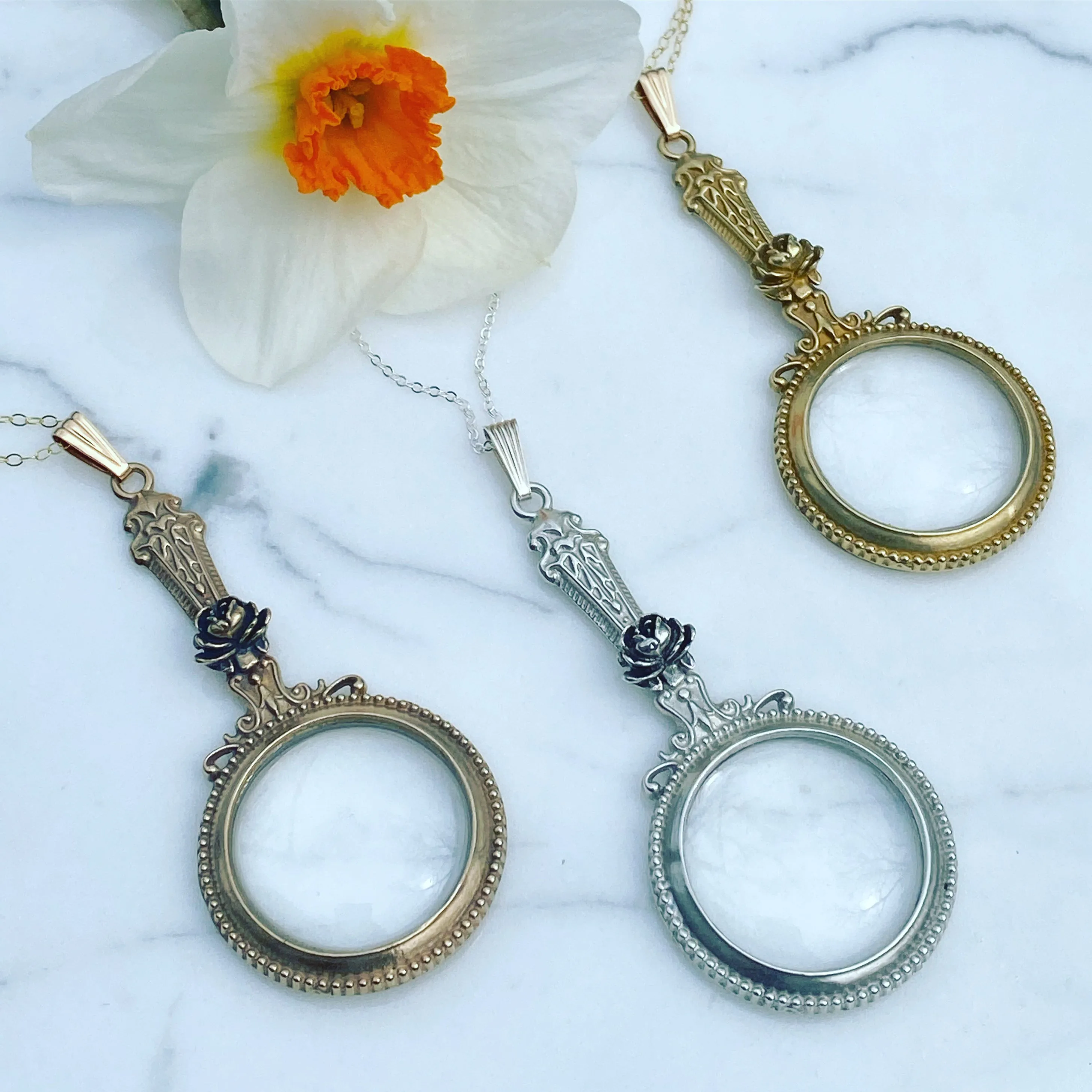Rose Magnifying Glass Pendant Necklace