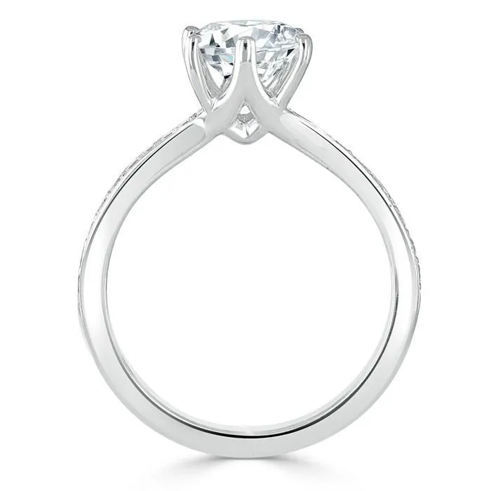 Round Cut Moissanite Engagement Ring, Classic Tiffany Style
