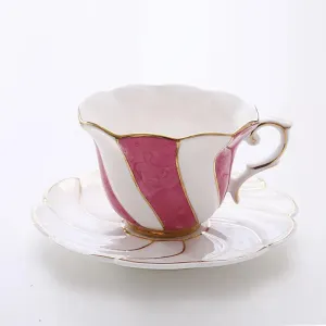 Scallop Style Tea Cup with Classic Handle and Saucer Set