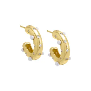 Scattered Pearl & CZ Hollow Hoop Earring