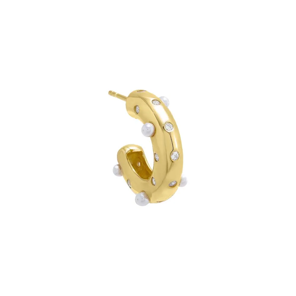 Scattered Pearl & CZ Hollow Hoop Earring