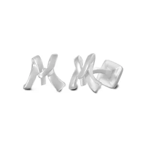 Signature Sterling Silver Cuff Link in Mist Finish (Letter M)
