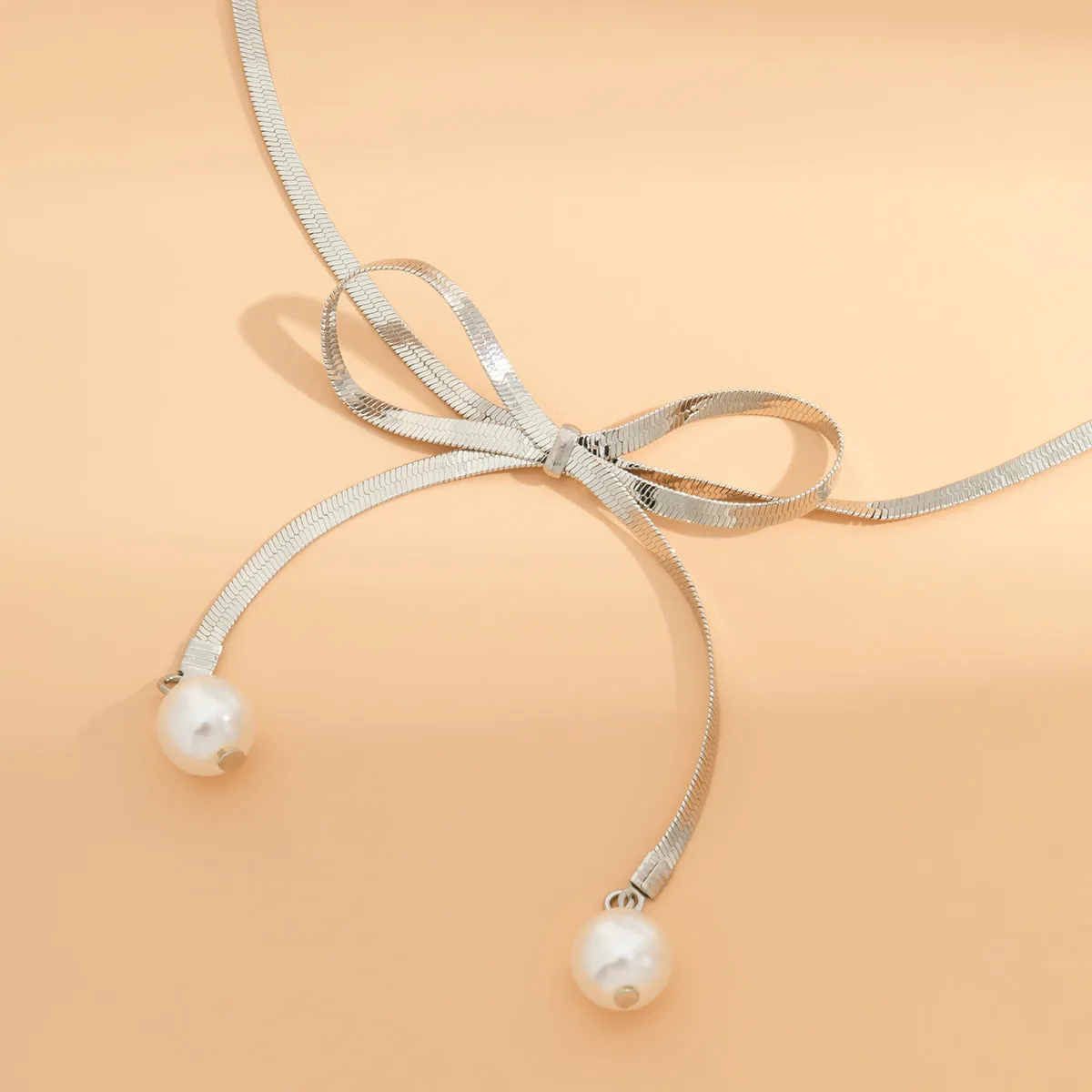 Silver-Plated & Pearl Bow Choker Necklace