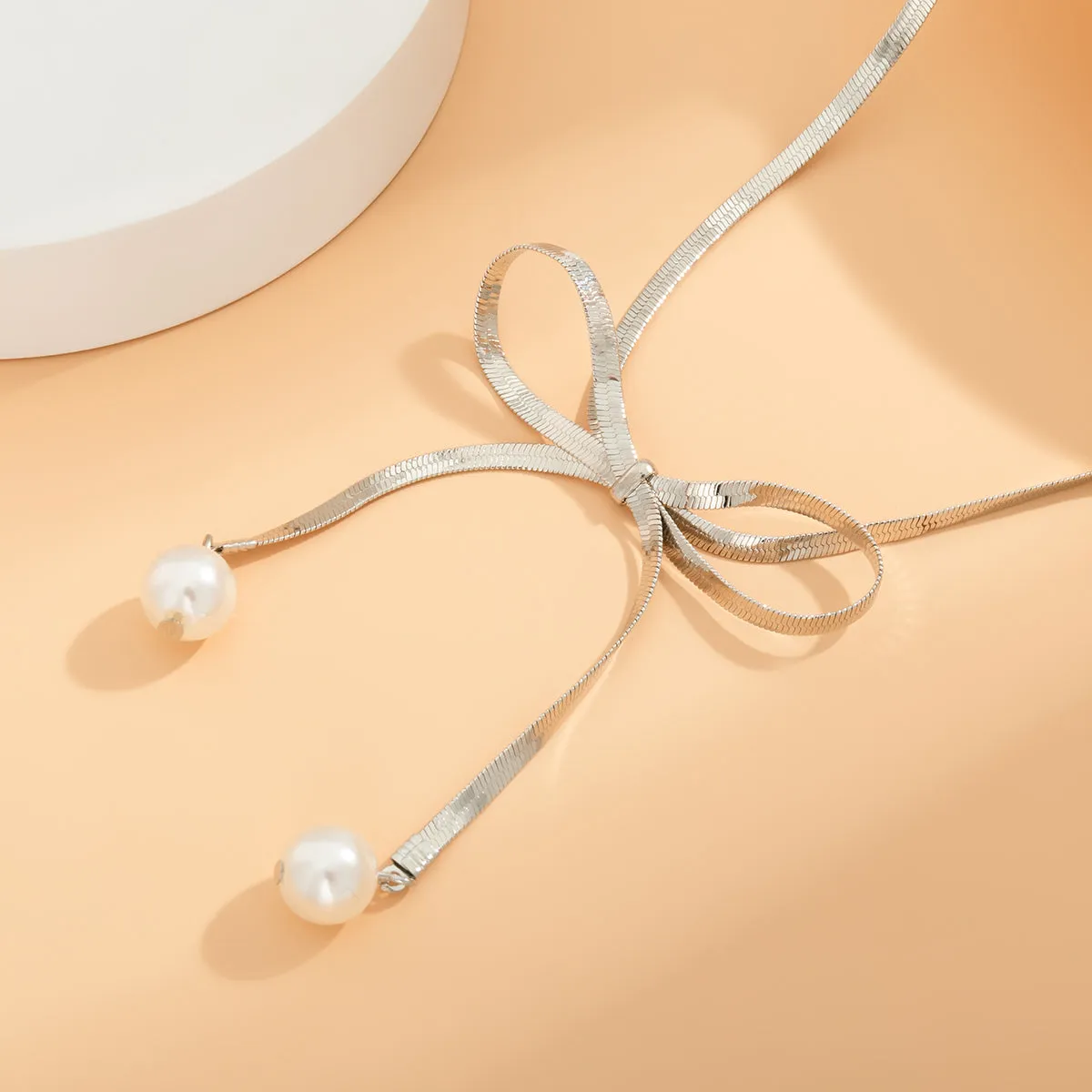 Silver-Plated & Pearl Bow Choker Necklace
