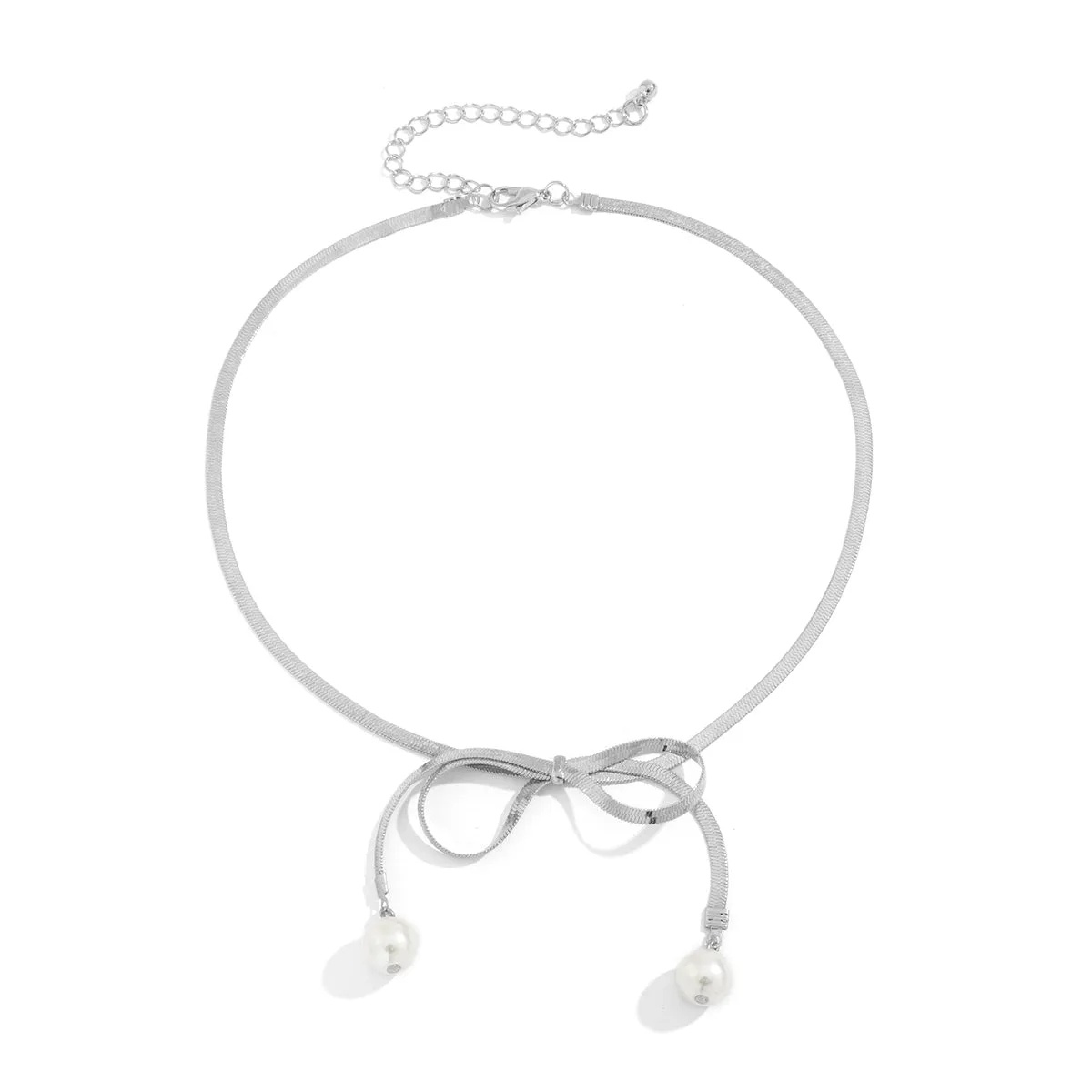 Silver-Plated & Pearl Bow Choker Necklace