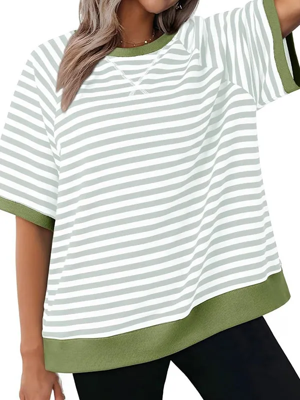 Simple Casual Striped Print Colorblock Shirt