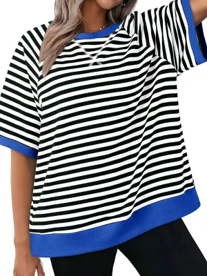 Simple Casual Striped Print Colorblock Shirt