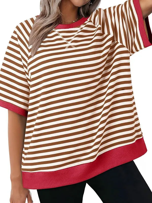 Simple Casual Striped Print Colorblock Shirt