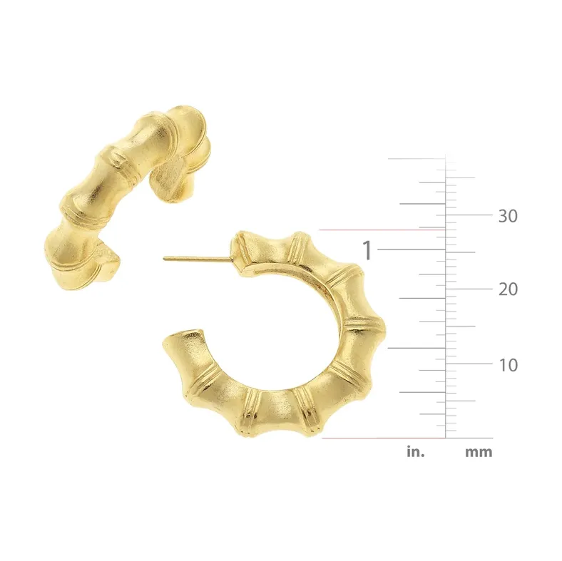 Small Handcast Gold Bamboo Hoop Earrings
