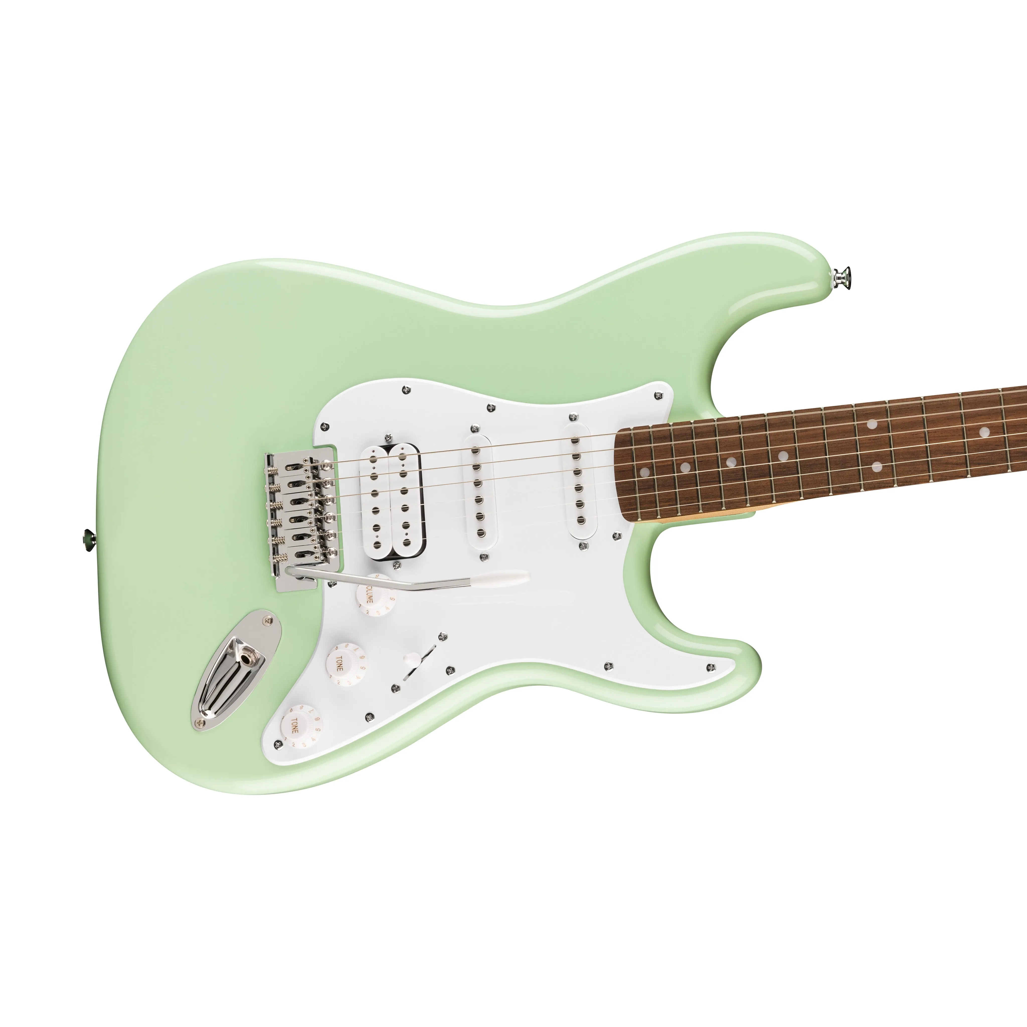 Squier FSR Sonic Stratocaster HSS Electric Guitar w/White Pickguard, Laurel FB, Surf Green