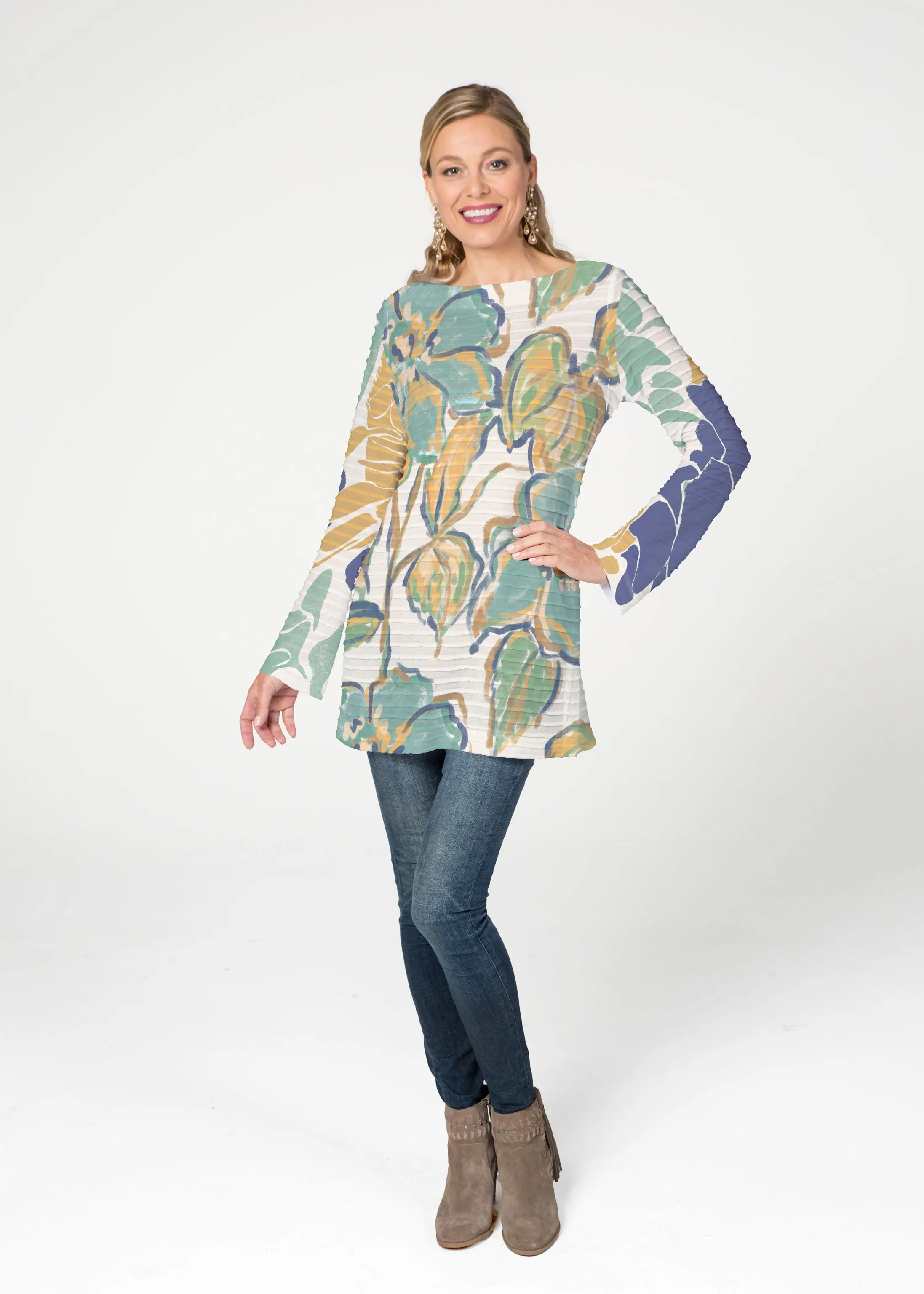 Stefania (8110) ~ Banded Boatneck Tunic
