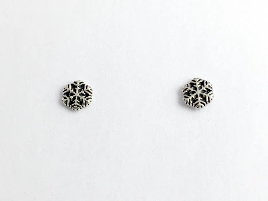 Sterling Silver and Surgical Steel small snowflake stud earrings- snow, winter