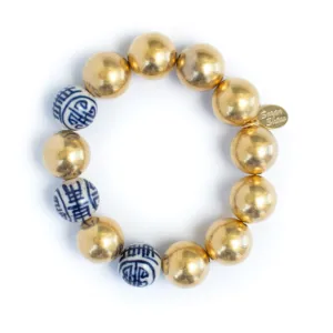 Susan Shaw 16MM Gold Balls & Porcelain Stretch Bracelet