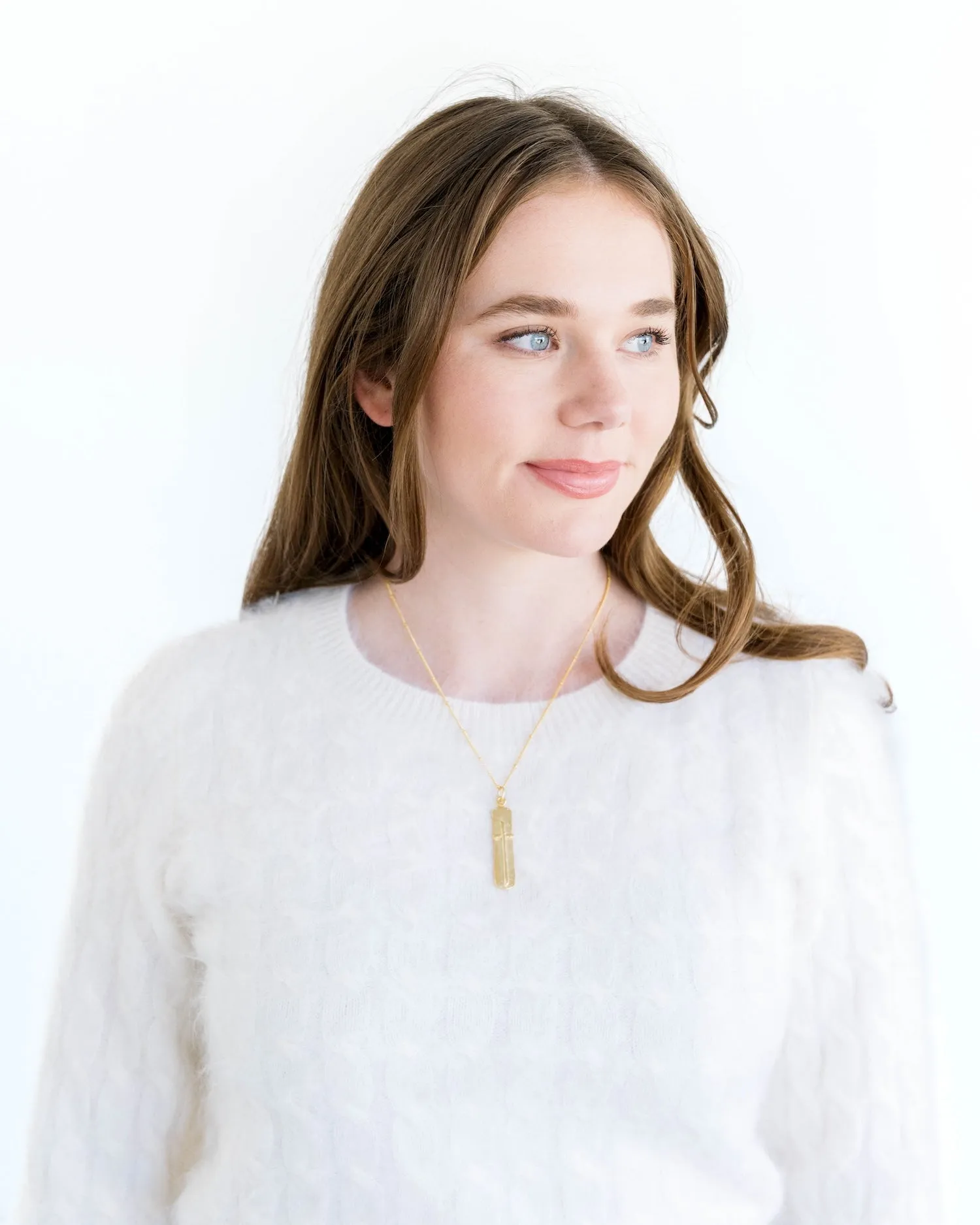 Susan Shaw Bar Cross on 30in Thin Textured Chain Necklace - Gold