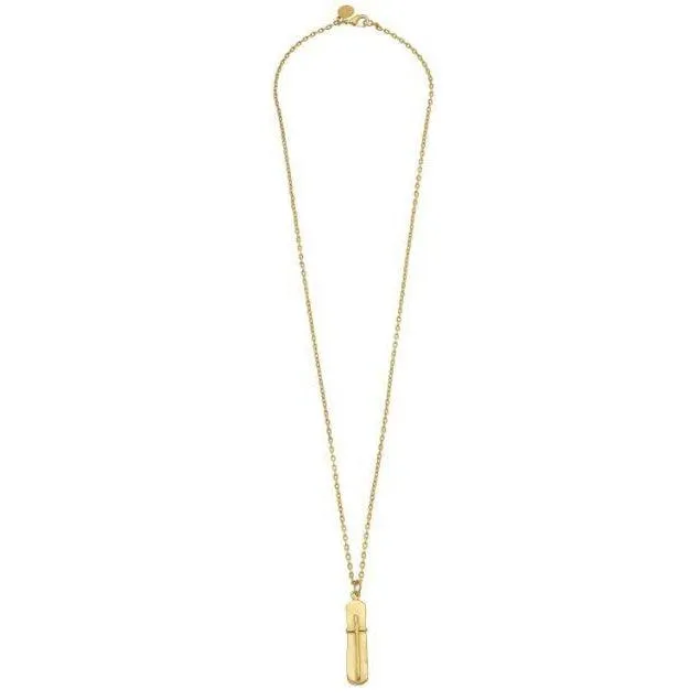 Susan Shaw Bar Cross on 30in Thin Textured Chain Necklace - Gold