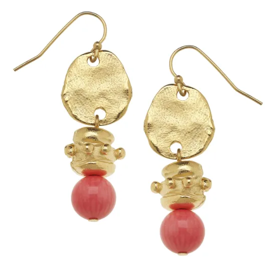 Susan Shaw Handcast Gold with Pink Coral Earrings