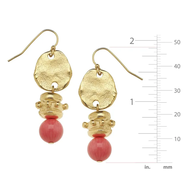 Susan Shaw Handcast Gold with Pink Coral Earrings