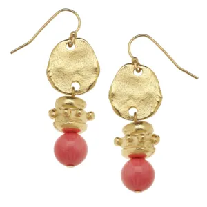 Susan Shaw Handcast Gold with Pink Coral Earrings