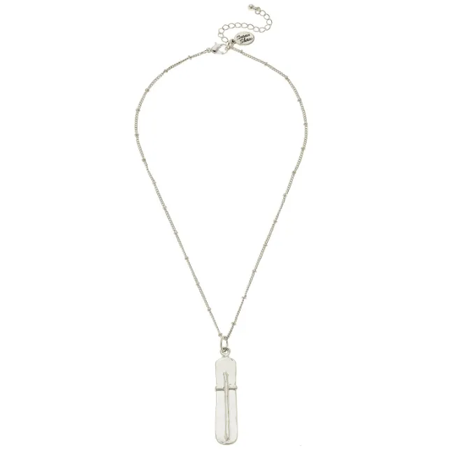 Susan Shaw Handcast Silver Bar with Cross Chain Necklace
