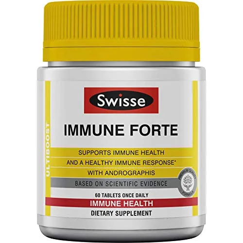 Swisse Ultiboost Immune Forte | Suplemento de apoyo inmunológico con vitamina C, zinc, saúco, equinácea y Andrographis | Refuerzo del sistema inmunológico | 60 tabletas