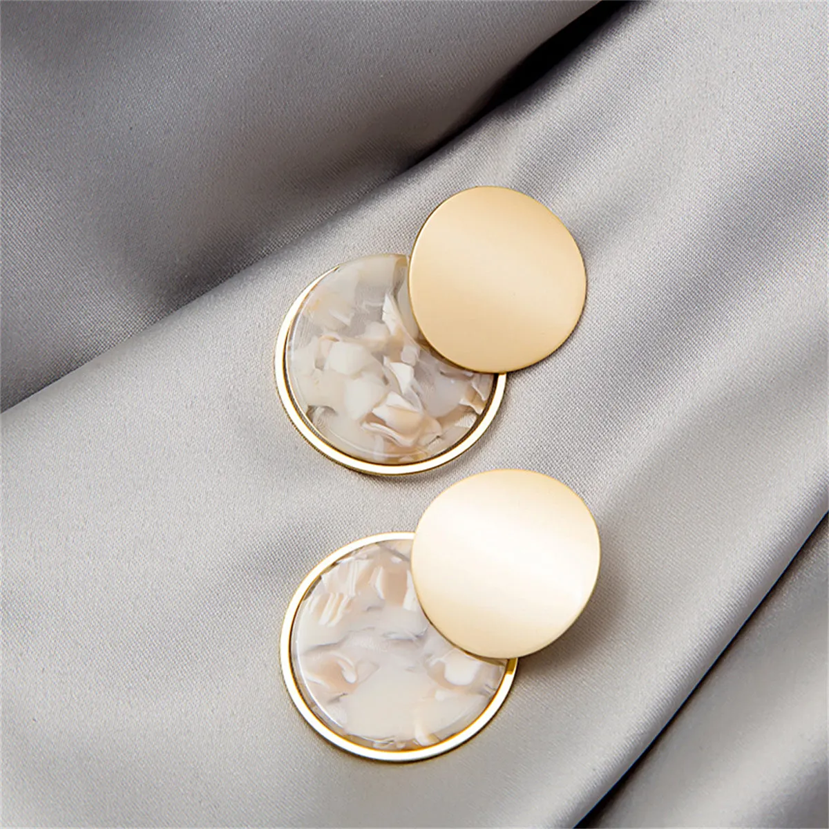 Taupe Resin & 18K Gold-Plated Marbled Round Duo Drop Earrings