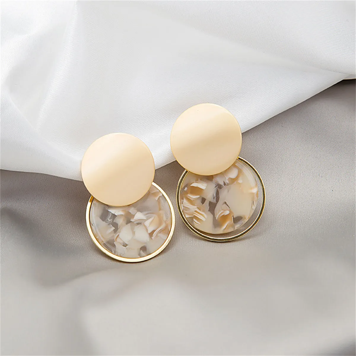 Taupe Resin & 18K Gold-Plated Marbled Round Duo Drop Earrings