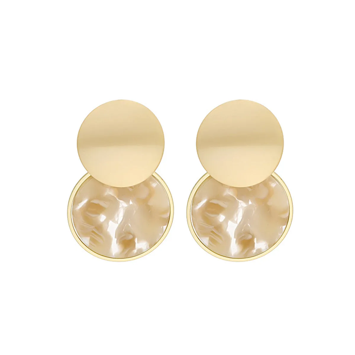 Taupe Resin & 18K Gold-Plated Marbled Round Duo Drop Earrings