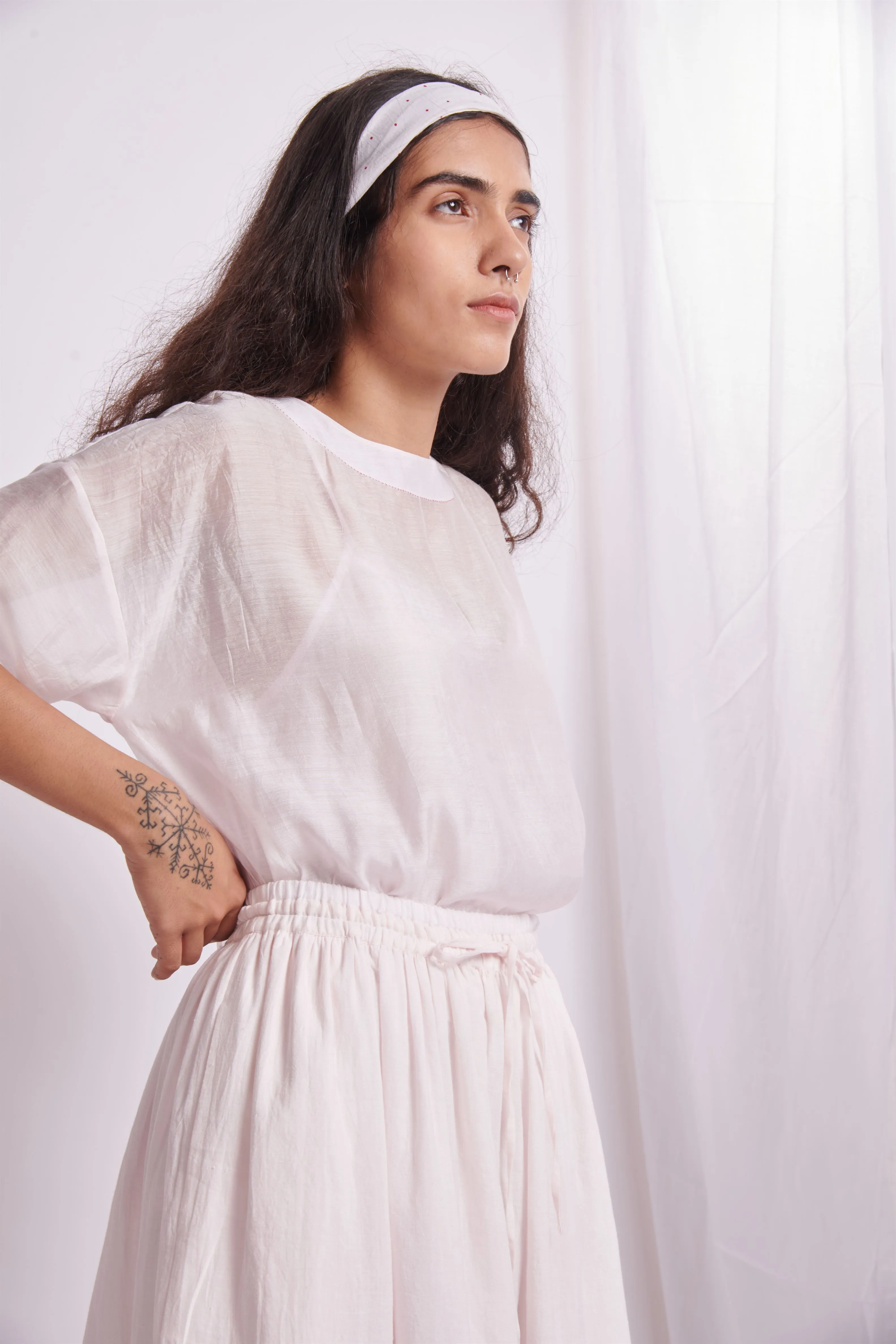 The Plavate I Okhota Just a cool look Co-ord Set Silk Cotton White,Pink Sky Blue Daily Collection AW22-38