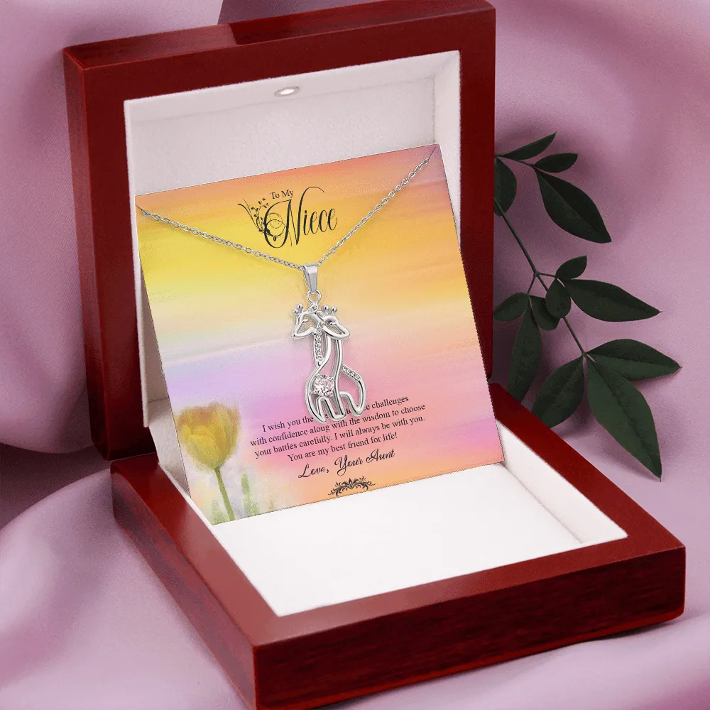To My Niece, I Wish You The Strength To Face Challenges - Graceful Love Giraffe Necklace Message Card
