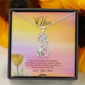 To My Niece, I Wish You The Strength To Face Challenges - Graceful Love Giraffe Necklace Message Card
