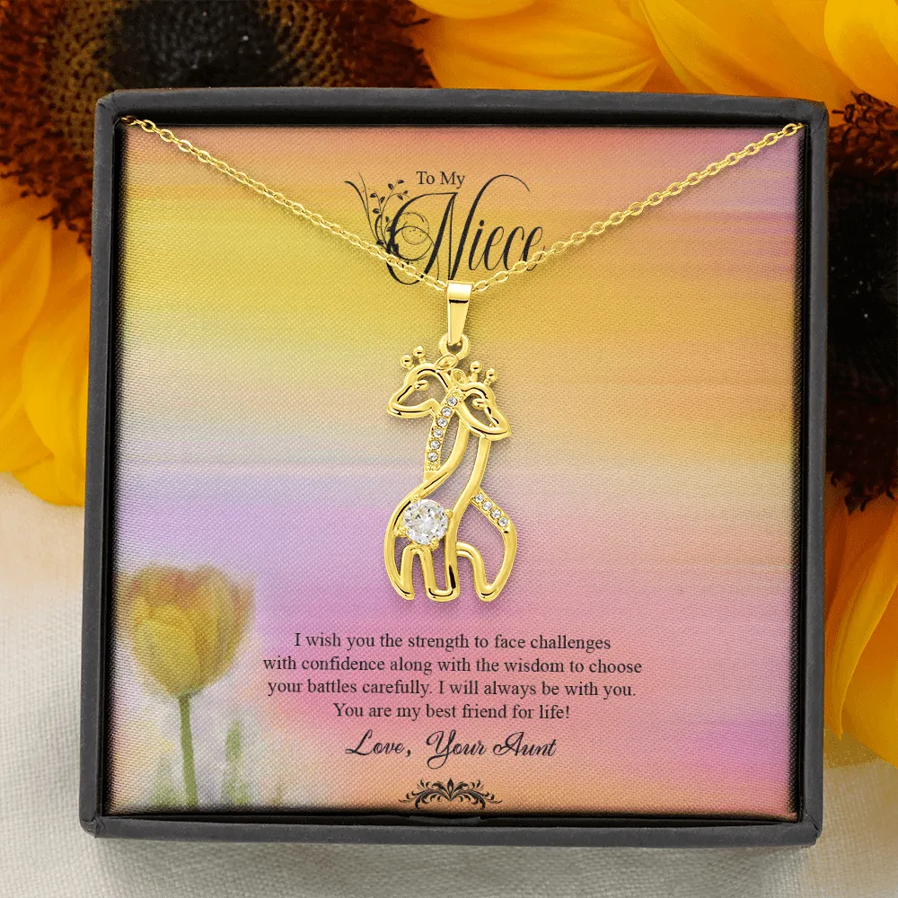 To My Niece, I Wish You The Strength To Face Challenges - Graceful Love Giraffe Necklace Message Card