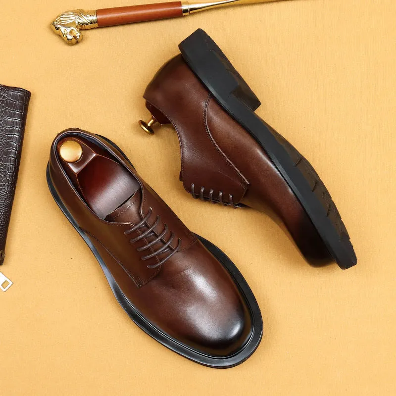 Top Layer Cowhide Men's Leather Shoes Business Casual Leather Shoes Men's Simple Style Genuine Leather England Style round Toe Formal Wear All-Match Derby Men's Shoes68913